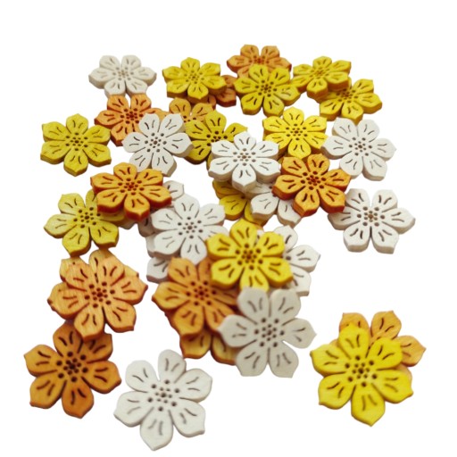 Drevené mini FLOWERS jarný mix farieb 36 ks scrapki