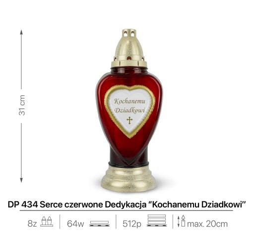 Veľká sviečka s venovaním milovanému dedkovi 31 cm Červená DP434 s vložkou