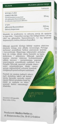 MEDICA HERBS GINGKOB LOAD 120 mg 60 kapsúl Zabraňuje tvorbe krvných zrazenín