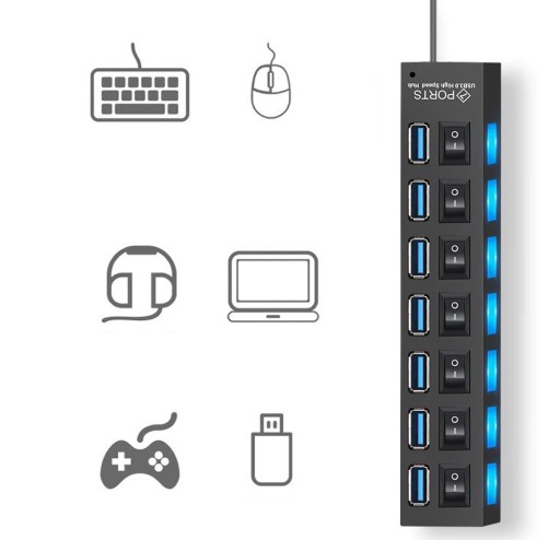 USB HUB 7 PORTOVÝ SPÍNAČ ROZDEĽOVAČA