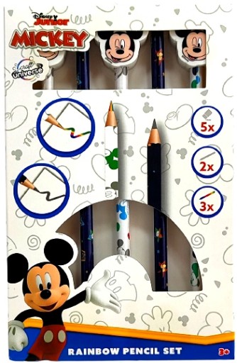MICKEY MOUSE SADA ŠKOLSKÝCH CERÚZ MICKEY!! 5 KUSOV 2 GRAFIT + 3 DÚHA