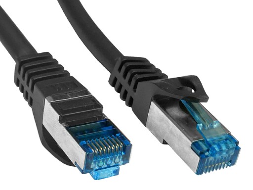 Cat.6A PIMF prepojovací kábel tienený RJ45-RJ45 1:1 Cu AWG26 čierny 1m