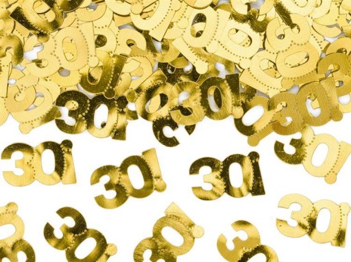 KONFETTI na 30. NARODENINY 30. zlatá dekorácia na stôl 15 g narodeninové ozdoby