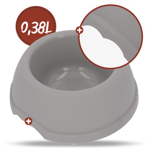 Plastová miska pre psov S, 0,38L, šedá, priem 17 cm,