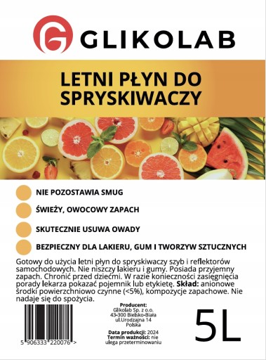 GLIKOLAB letná kvapalina do ostrekovačov, 5 litrov