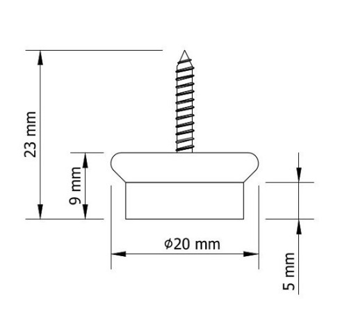 20x kovový klzák priemer 20 mm s plsťou a skrutkou
