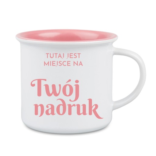 Retro keramický hrnček, 250 ml, s ľubovoľnou potlačou, vnútro ružové