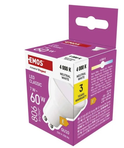EMOS ZQ8E43 LED ŽIAROVKA CLS MR16 7W (60W) 806 lm GU10 4000K