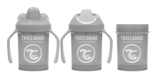 TWISTSHAKE STRIEBORNÝ hrnček S MIEŠAČOM 230 4m+ sivý