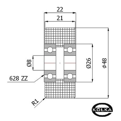 Plastová polyamidová rolka fi. 48 mm dvojité ložisko 2x698