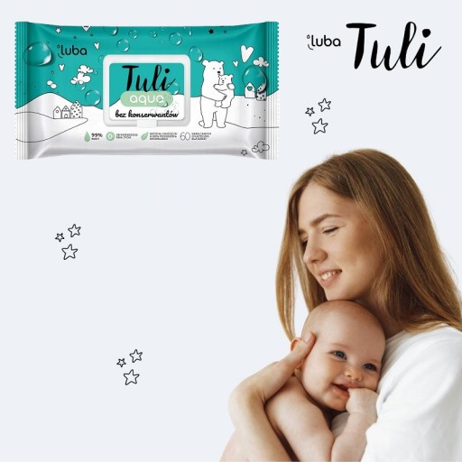Vlhčené obrúsky pre deti LUBA Tuli AQUA - 99% Voda - 60 listov