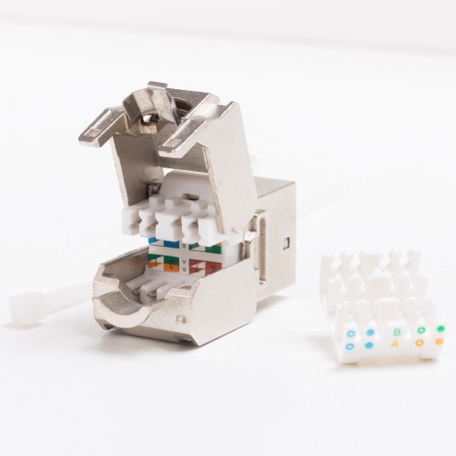 RJ45 cat 5e keystone jack modul FTP, STP, bez náradia, Netrack, strieborný