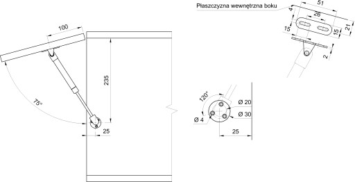 Plynový výťah, krátky nábytkový pohon, 1 ks - SFD007K 60N AMIX