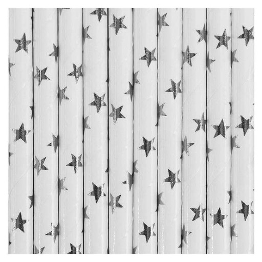 Papierové slamky strieborné CHROME STARS 10 ks