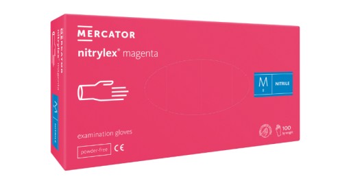 Rukavice nitrilové MERCATOR NITRYLEX magenta AQL 1,5 100 ks veľkosť M