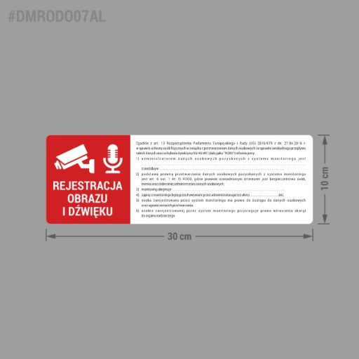 Nálepka GDPR registrácie obrazu a zvuku 10x30