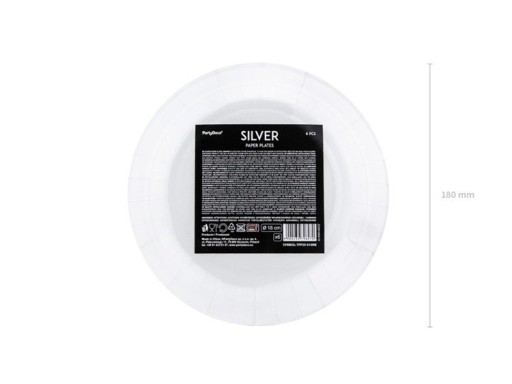 Narodeninové taniere Strieborné narodeninové papierové taniere 18cm 6 ks