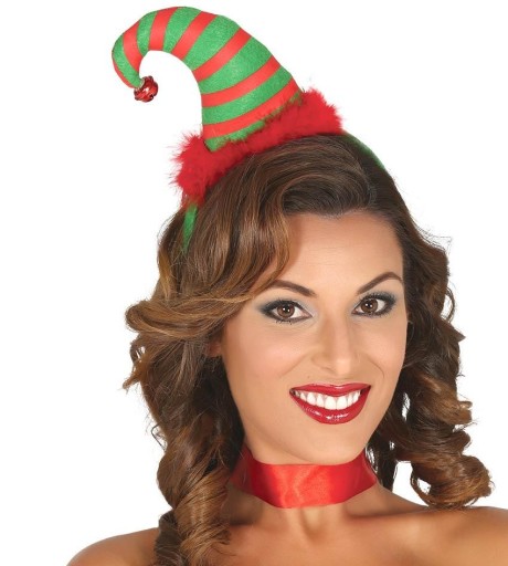 Čelenka s klobúkom elf, zelená, červená, zvonček