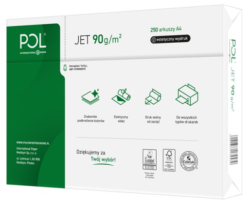 KANCELÁRSKY KOPÍROVÝ PAPIER DO TLAČIARNE A4 POLJET 90g 250 listov