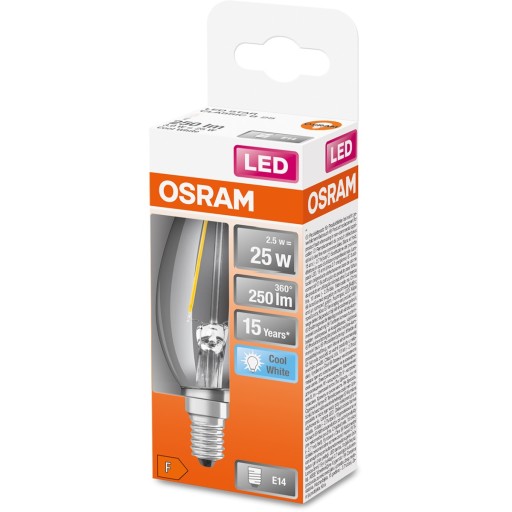 LED SVIEČKOVÁ žiarovka E14 2,5W 4000K Filament OSRAM