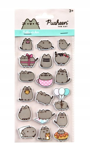 CAT PUSHEEN vypuklé nálepky 18 ks rôznych mačiek FUN