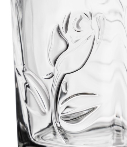 Pohár RUŽA s uškom, hrnček, 260 ml, reliéfna potlač s lupeňmi ruže, štvorec