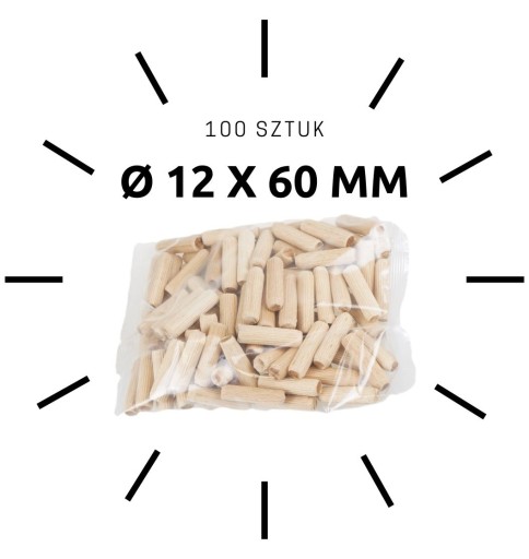 100 x Hmoždinka do nábytku z bukového dreva Ø 12 x 60 mm
