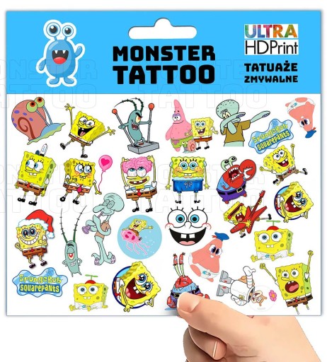 UMÝVAJÚCE DOČASNÉ TETOVANIE PRE DETSKÉ DETSKÉ SPONGEBOB ORIGINÁLNE VZORY