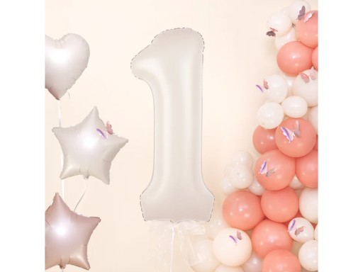 Fóliový balón číslo 1 - 100 cm - Krémový ecru BOHO narodeniny ROK STARÝ