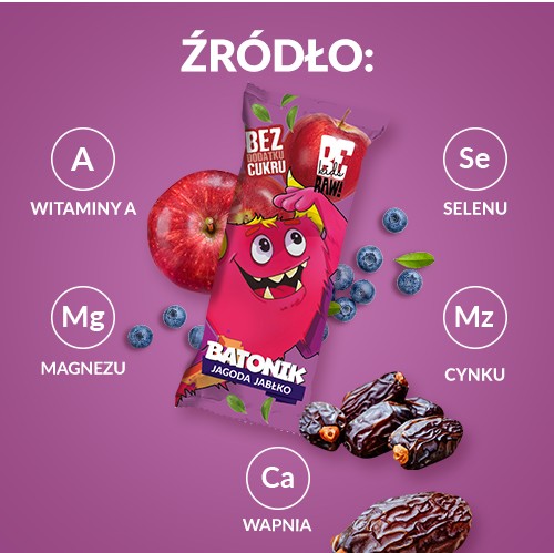 Ovocná tyčinka pre deti BeRAW Kids Jagoda Jablko bez pridaného cukru 6x25g