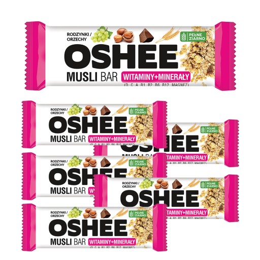 OSHEE Müsli Cereálna tyčinka, hrozienka, orechy, 6 ks