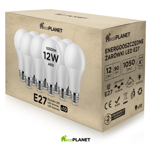 10x LED žiarovka E27 A60 12W 1050lm ecoPLANET COLORS