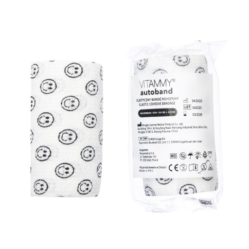 Súdržný obväz Vitammy Autoband, biele smajlíky, 10 cm