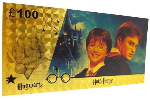 Harry Potter 100 librová krásna pozlátená bankovka