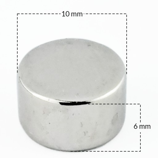 VALEC NEODYMOVÝ MAGNET 10x6 N38 SADA 6 ks