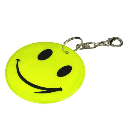 REFLEXNÁ KĽÚČENKA S KRABÍNOU OKRUHÁ USMIEVAJÚCA TVÁR HAPPY ŽLTÁ