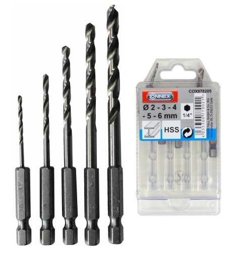 Connex COX978205 HSS súprava vrtákov do kovu 2-6 mm 1/4 HEX