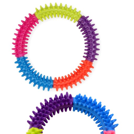 Veľké farebné hryzátko pre psov, hračka Soft Ring, 15 cm, hroty