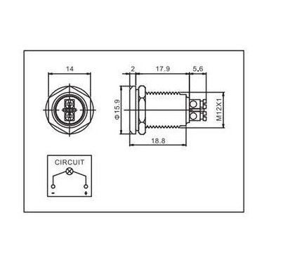 Kovová LED kontrolka 16mm 24V kovová červená