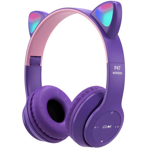 SLÚCHADLÁ PRE DETI BLUETOOTH MAČACIE UŠI MAČKA LED RGB MIKROfón do uší