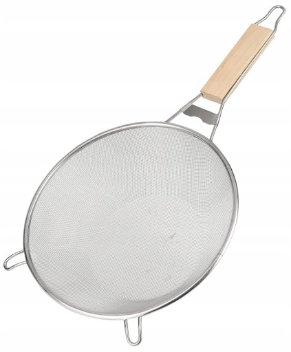 Oceľové kuchynské sitko 18 cm, drevená rukoväť.