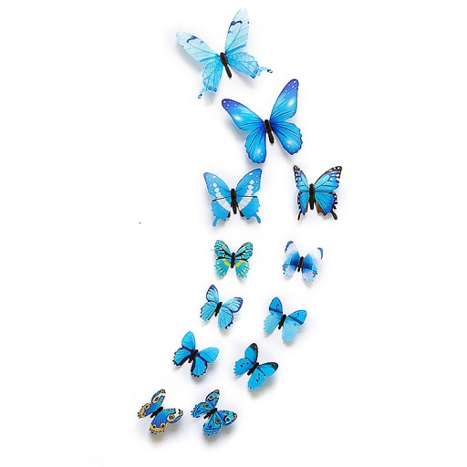 Nálepky na stenu 3D BUTTERFLY modré - 12 ks