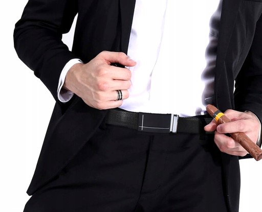 Pánsky automatický opasok, čierna koža Elegantná kožená pracka, kovová koža