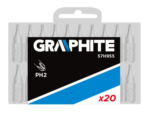 Hroty skrutiek. PH2x25 mm 20 ks GRAPHITE 57H955