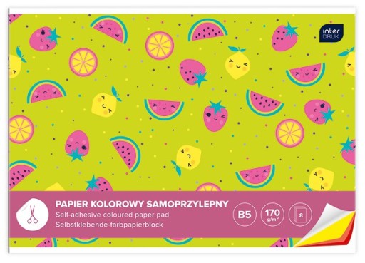 Farebný papier B5, 8 listov, samolepiaci INTERDRUK