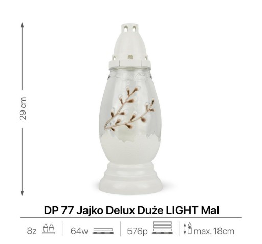 Veľkonočné sviečkové vajíčko 29 cm biela DP77 veľká sviečka s vymeniteľnou vložkou