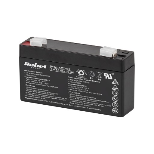 Rebel 6V 1300mAh ventilom regulovaná olovená batéria (VRLA).