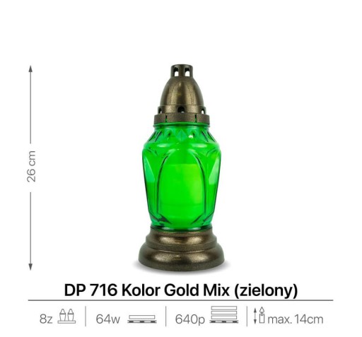 Sklenená sviečka 26 cm zelená DP716 s vložkou