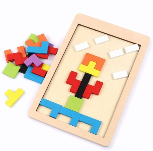 DREVENÉ 3D PUZZLE MONTESSORI DREVENÉ PUZZLE TETRIS 40 KUSOV DREVA