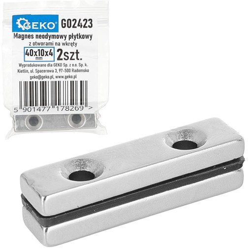 NEODYMOVÝ TAŠŤOVÝ MAGNET S OTVOROM NA SKRUTKU 40x10x5mm 2 ks.